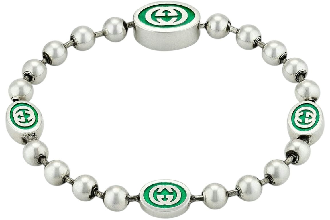Gucci 925 Silver & Green Boule Bracelet Silver